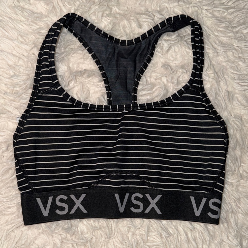 Victorias Secret VSX Black and White Striped Sports Bra